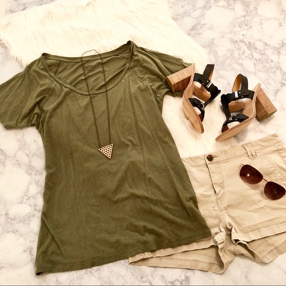 J. C R E W : Olive Green “Fine Spun” Stretch Tee - Picture 2 of 8